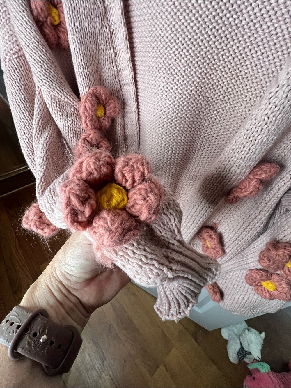 Altar'd State Dusty Pink Floral Knit Cardigan - Picture 3 of 9